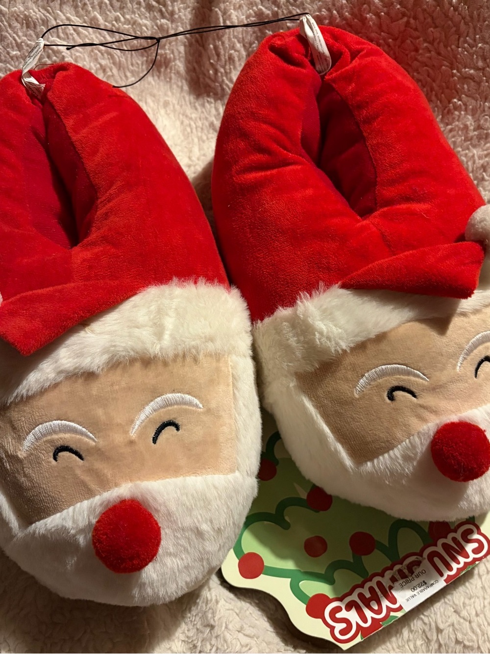 Christmas in July! Plush Santa Face Holiday Slippers in Red and White, size 11